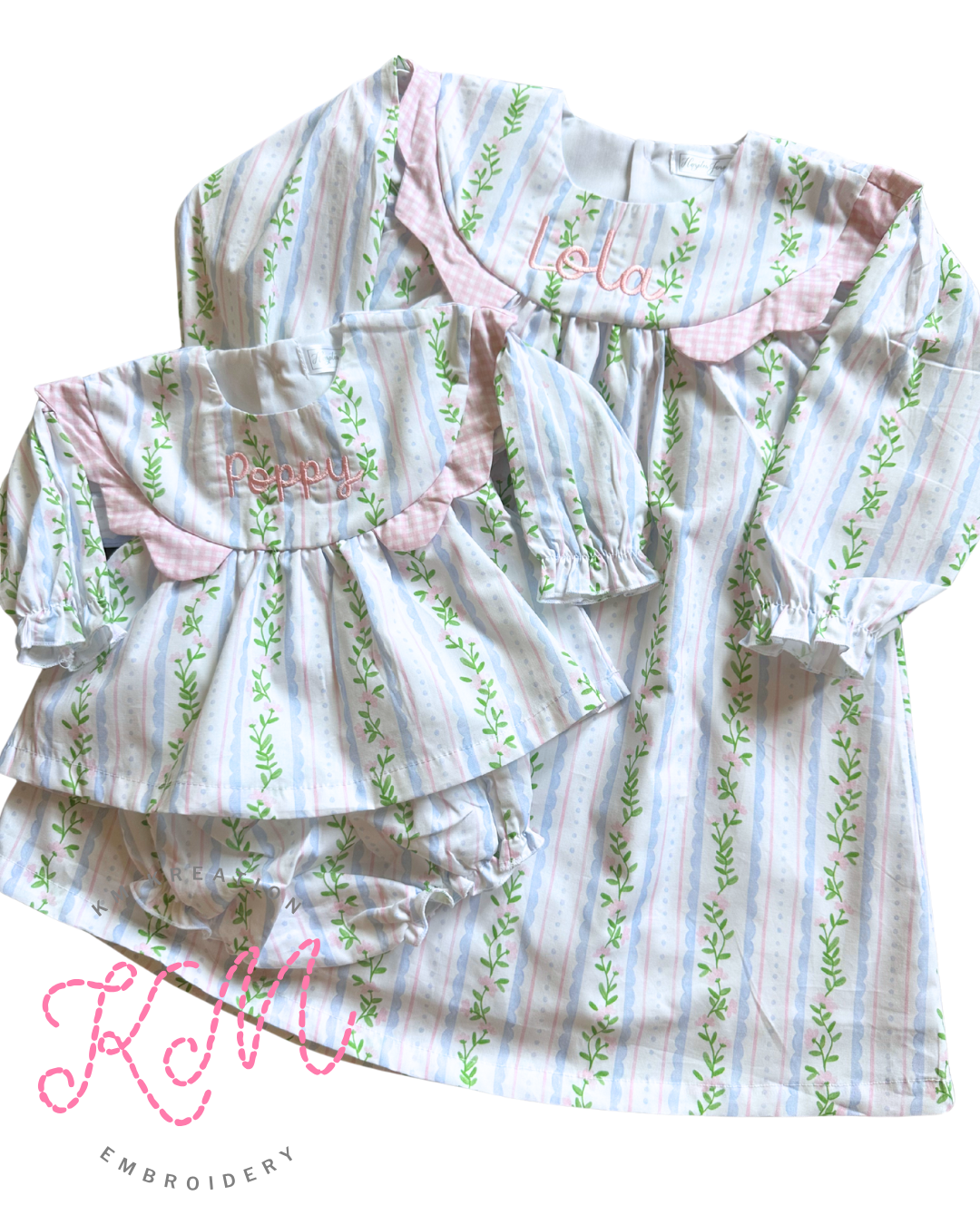 12M Emily Pink Ivy Scalloped Diaper Set