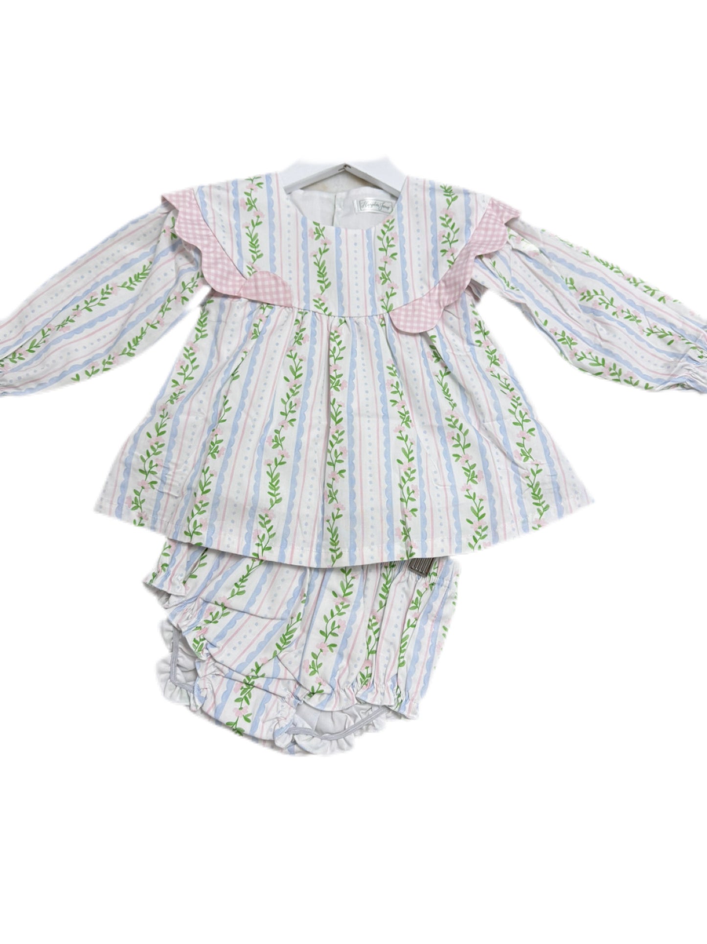 12M Emily Pink Ivy Scalloped Diaper Set
