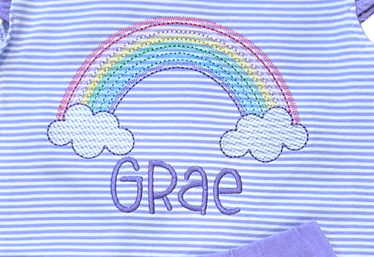 Rainbow with Clouds Sketch Embroidery **DESIGN ONLY**