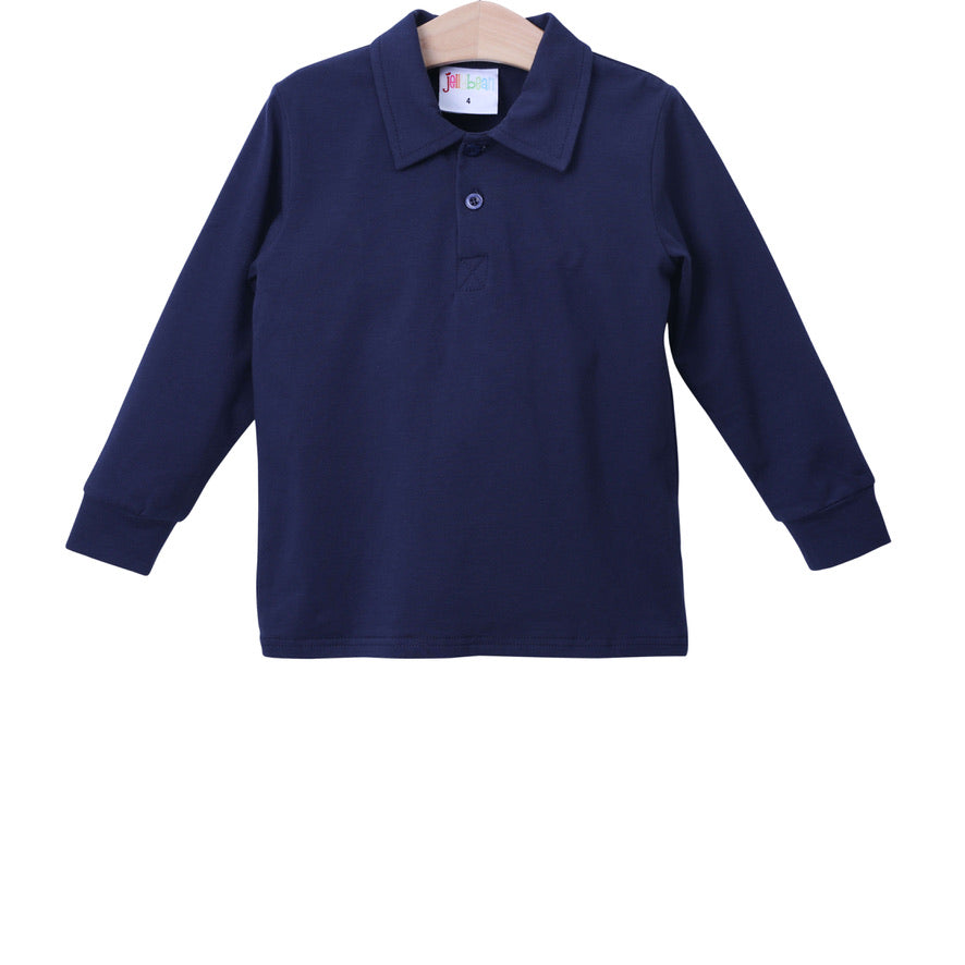 4 Navy Solid Michael Long Sleeve Polo
