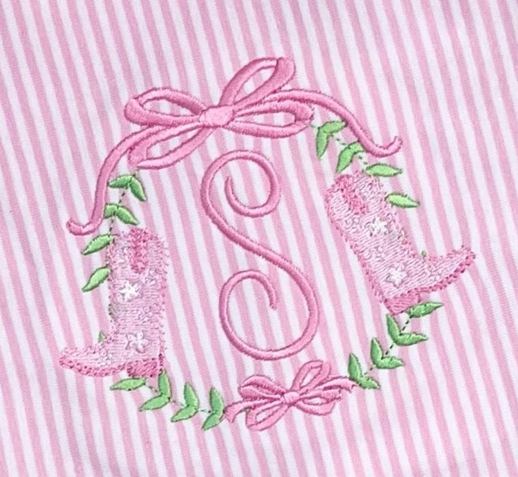 Cowgirl Boot Laurel Wreath Embroidery **DESIGN ONLY**