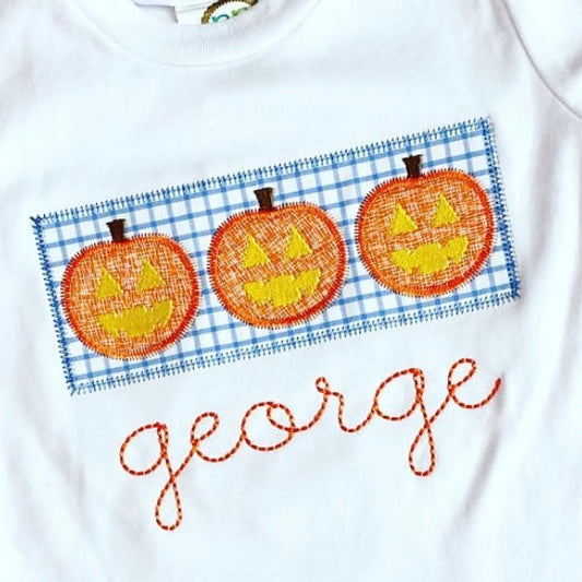Jack-O-Lantern Trio Appliqué Smock Plate *Design Only*