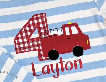 Firetruck Birthday Applique **DESIGN ONLY**