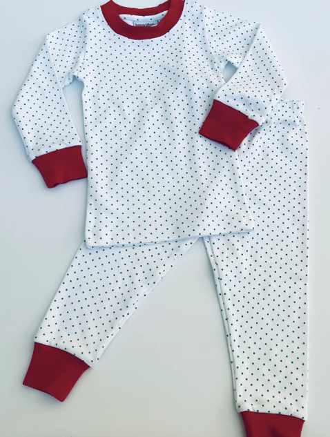 4T Green Bitty Dot Unisex Fitted 2-Piece Pajamas