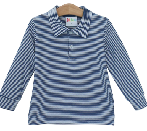 4 Yale Blue Jelly Bean Long Sleeve Michael Polo Striped