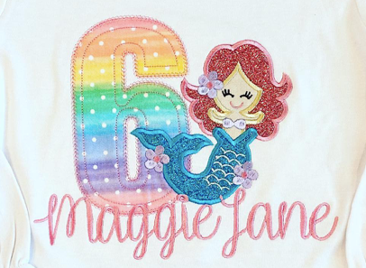Mermaid Birthday Appliqué **DESIGN ONLY**