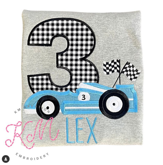 Race Car Birthday Appliqué**DESIGN ONLY**