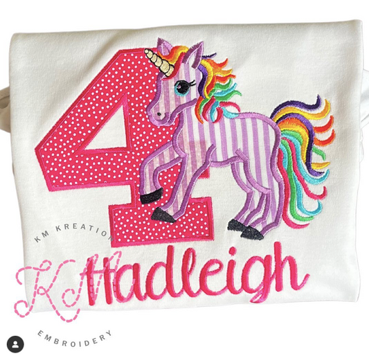 Rainbow Unicorn Birthday Appliqué**DESIGN ONLY**