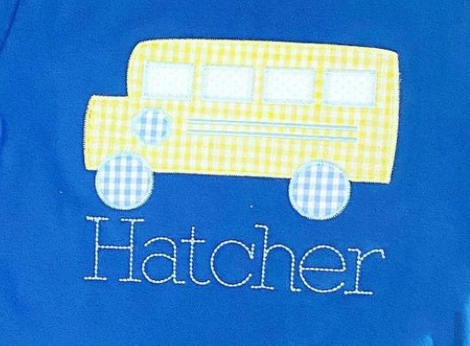 Blue Gingham School Bus Appliqué*Design Only*