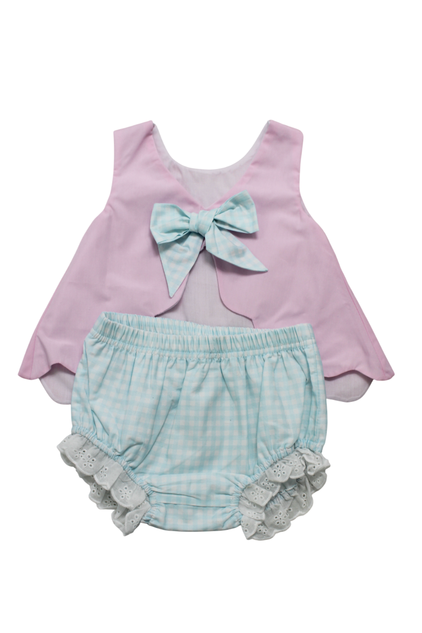 Hampton Pink with Light Blue Gingham Diaper Set *PREORDER*