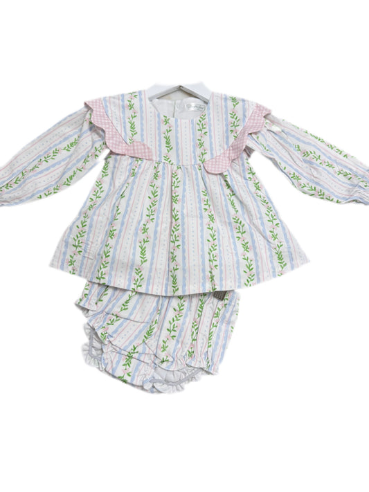 12M Emily Pink Ivy Scalloped Diaper Set