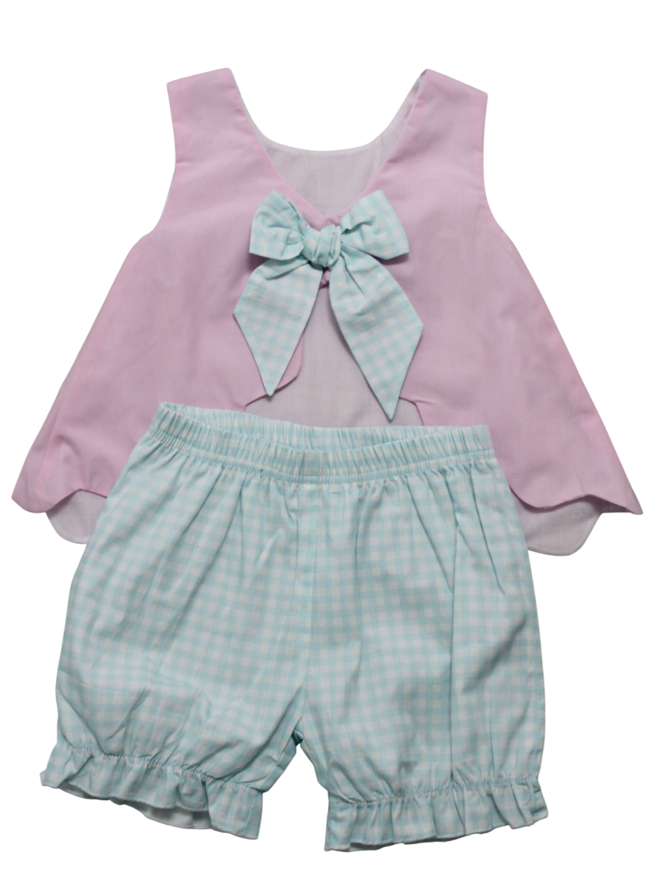 Hampton Pink with Light Blue Gingham Elastic Short Set *PREORDER*