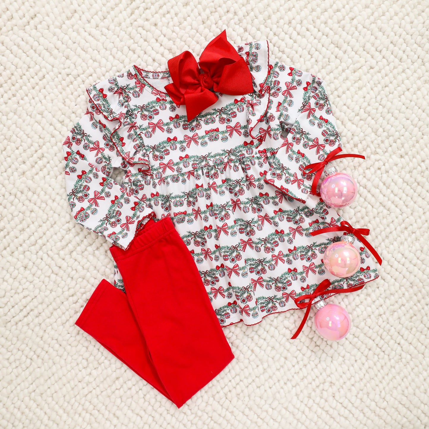 Bows & Baubles Christmas Flutter Pants Set *Jelly Bean Christmas Preorder 26*