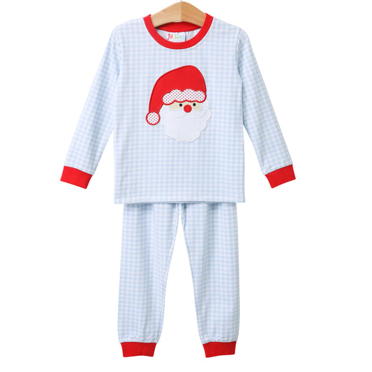 24M, 3T, 4T, 5TSanta Face Blue Gingham Lounge Set JELLY BEAN