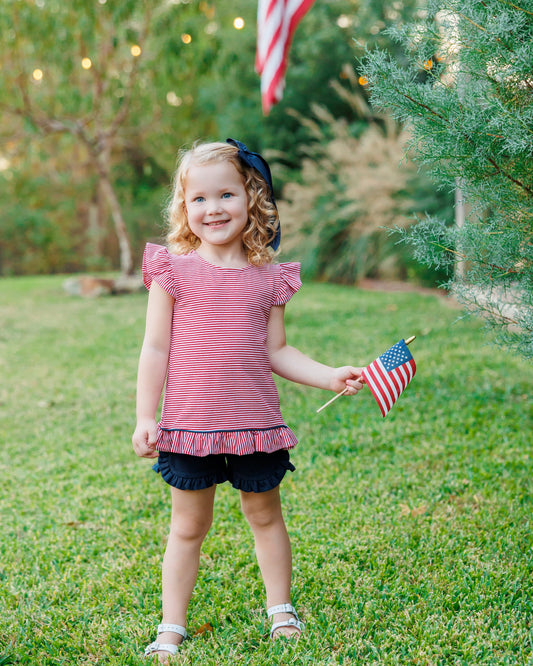 GRACIE (DIAPER SET AND SHORT SET)*JELLY BEAN RED WHITE AND BLUE PREORDER 26*