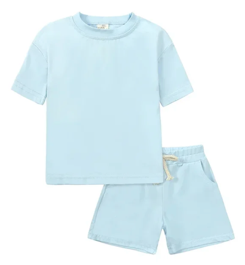 4/5T Light Blue Cotton Unisex Short Sets