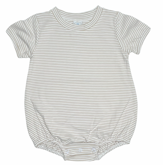 0-3M Khaki Stripe Short Sleeve Knit Bubble