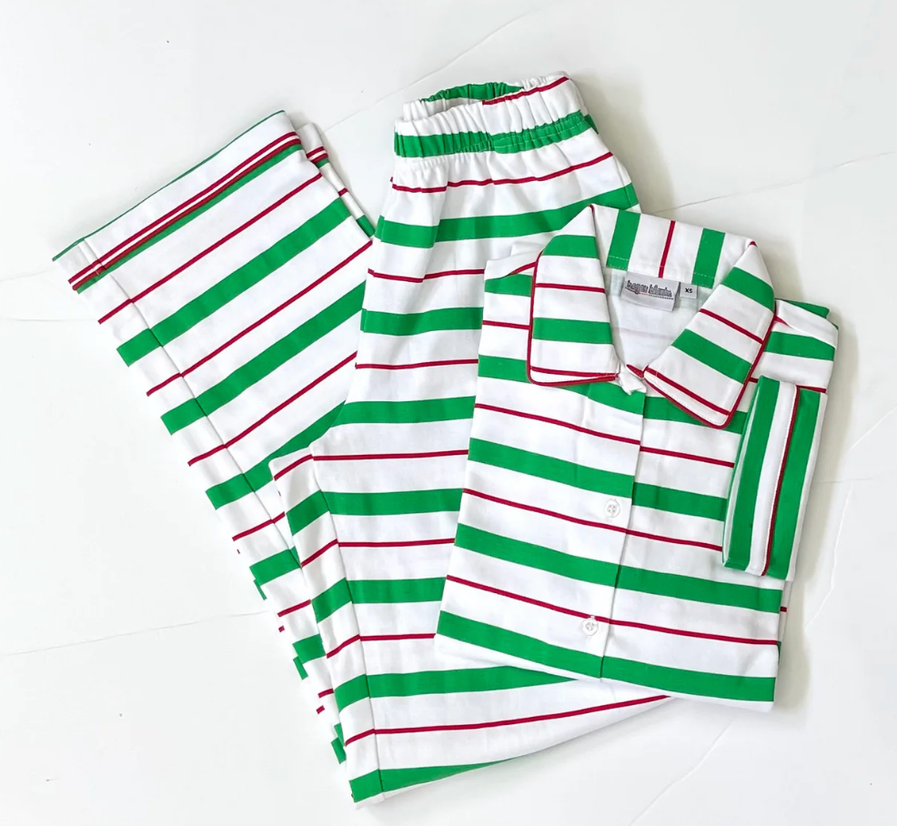 8Y Unisex Christmas Stripe Button Up Pajama Set