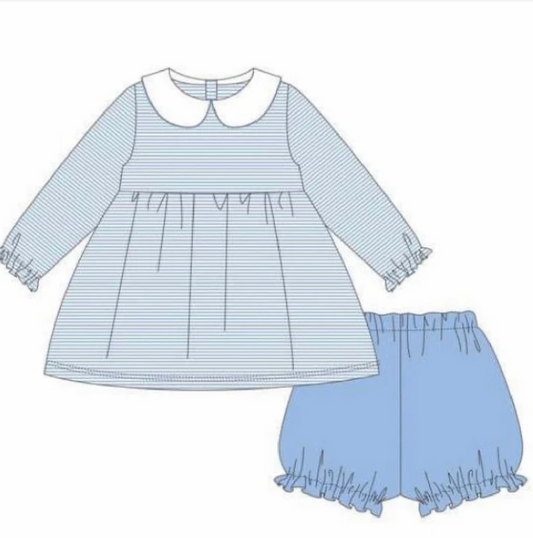 18M Cornflower Blue Charlotte Long Sleeve Bloomer Set