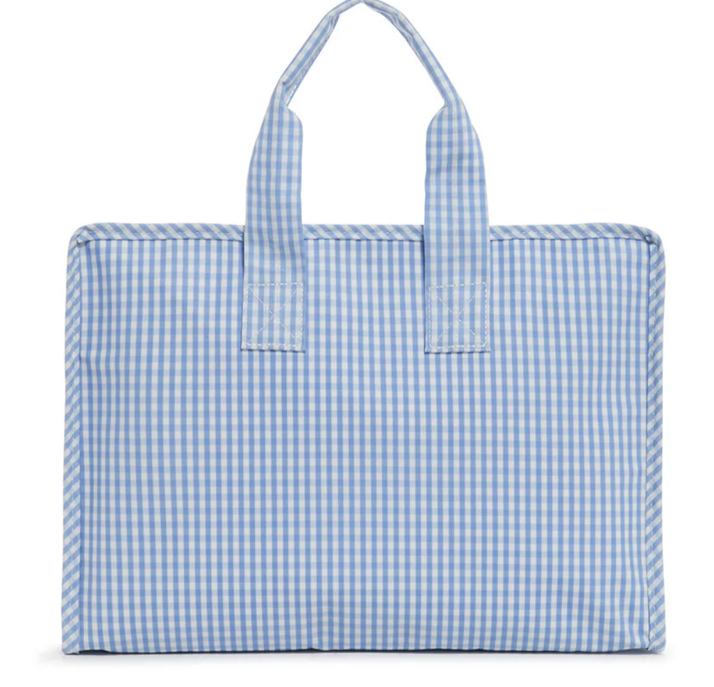 Sky Blue Gingham TRVL Design Overnight Tote