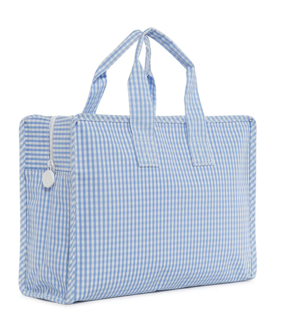 Sky Blue Gingham TRVL Design Overnight Tote