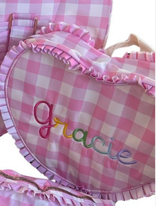 Pink Gingham Ruffle Nylon Heart Backpack