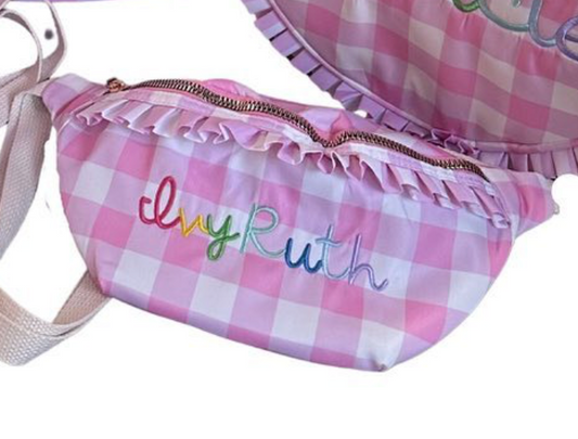 Pink Gingham Ruffle Nylon Fanny Pack