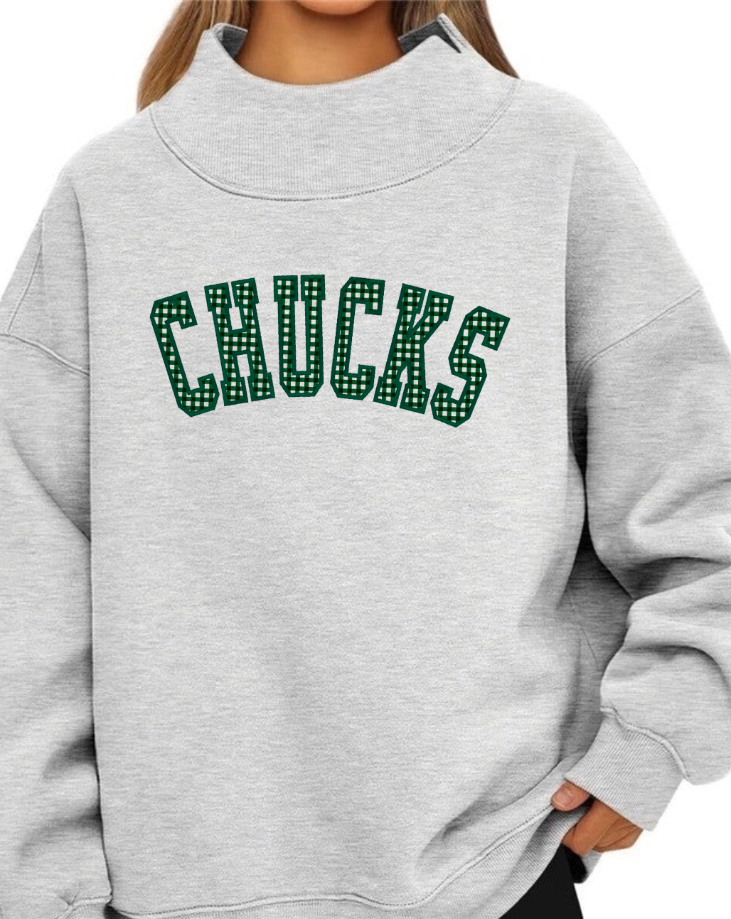 CHUCKS Gingham Light Gray Mock Neck Sweatshirt