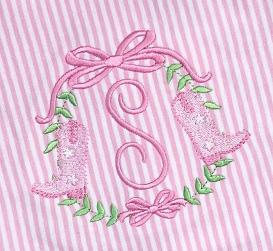 Cowgirl Boot Laurel Wreath Embroidery **DESIGN ONLY**