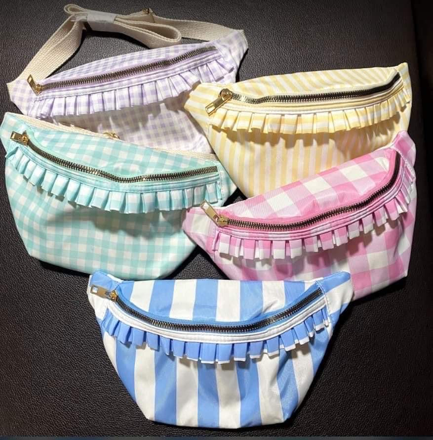 Pink Gingham Ruffle Nylon Fanny Pack