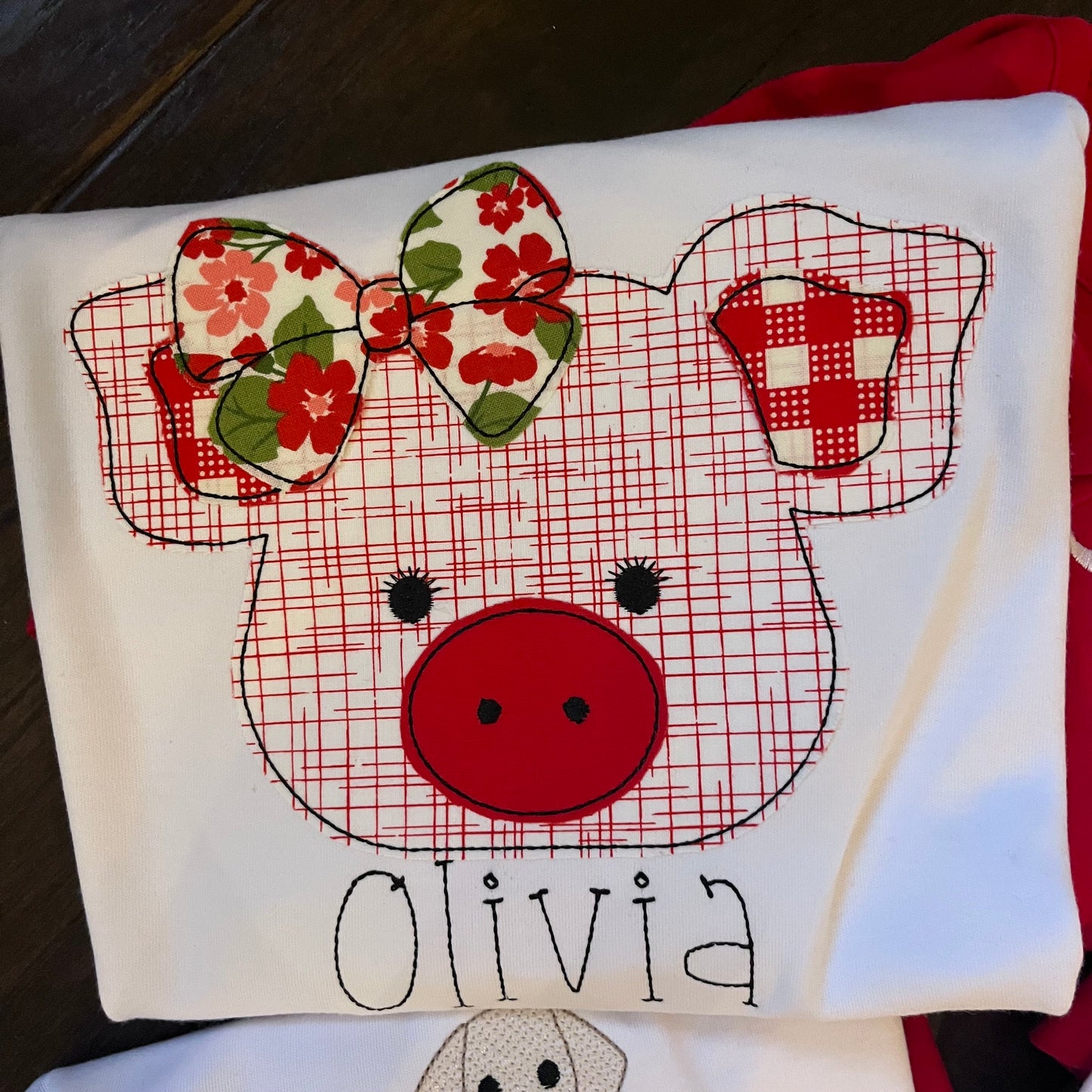 Floral Bow Pig Applique**DESIGN ONLY**