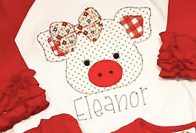 Floral Bow Pig Applique**DESIGN ONLY**