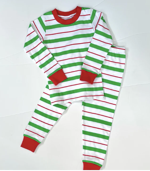 10Y Christmas Stripe Unisex Fitted 2-Piece Pajamas