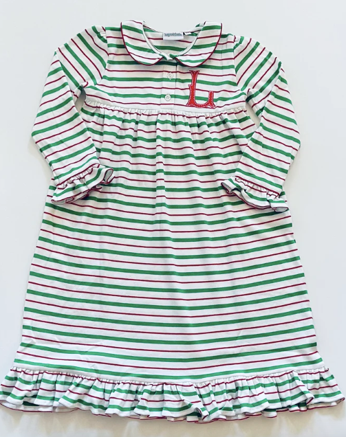 7Y Christmas Stripe Ruffle Gown