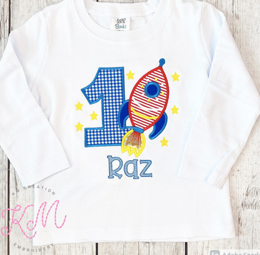 Blast Off Birthday Appliqué **DESIGN ONLY**