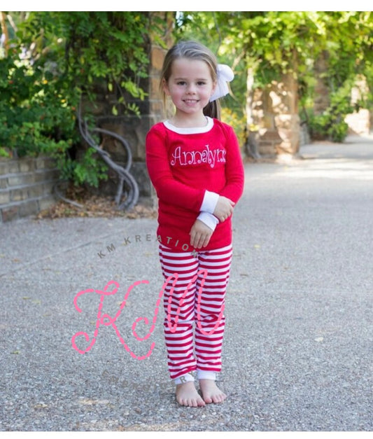 18M Red and White Stripe Unisex Knit 2-Piece Christmas Pajamas