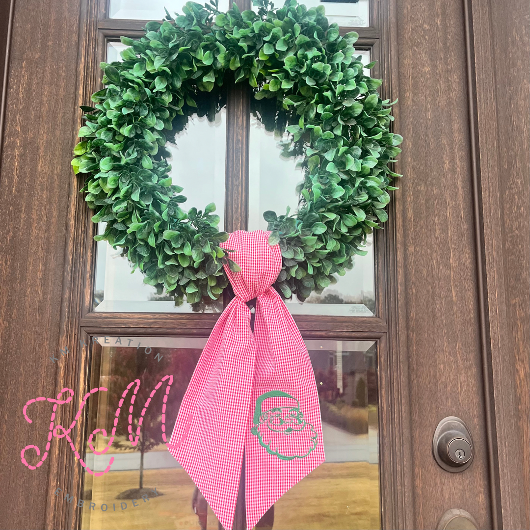 Vintage Santa Gingham Wreath Sash
