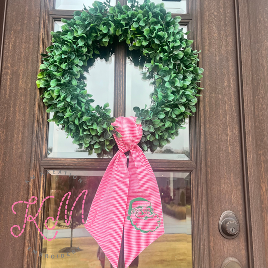 Vintage Santa Gingham Wreath Sash